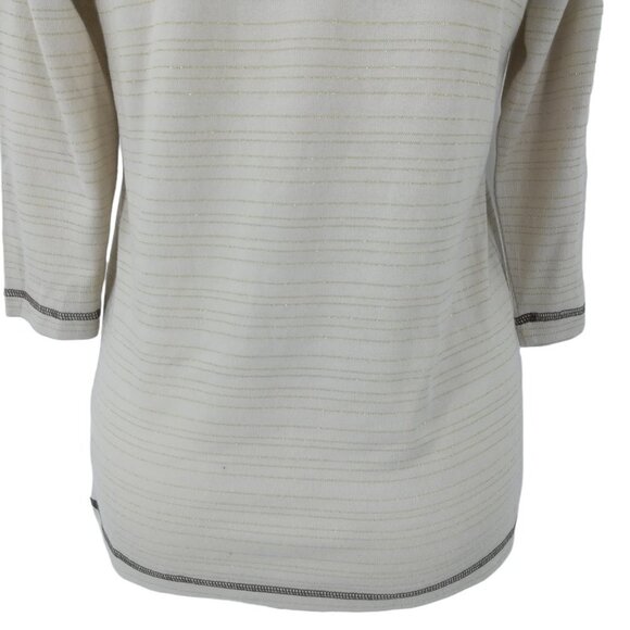 One World Raglan Sleeve Knit Top Size S Ethnic Geometric 3/4 Sleeve Gold Cream - Picture 10 of 12